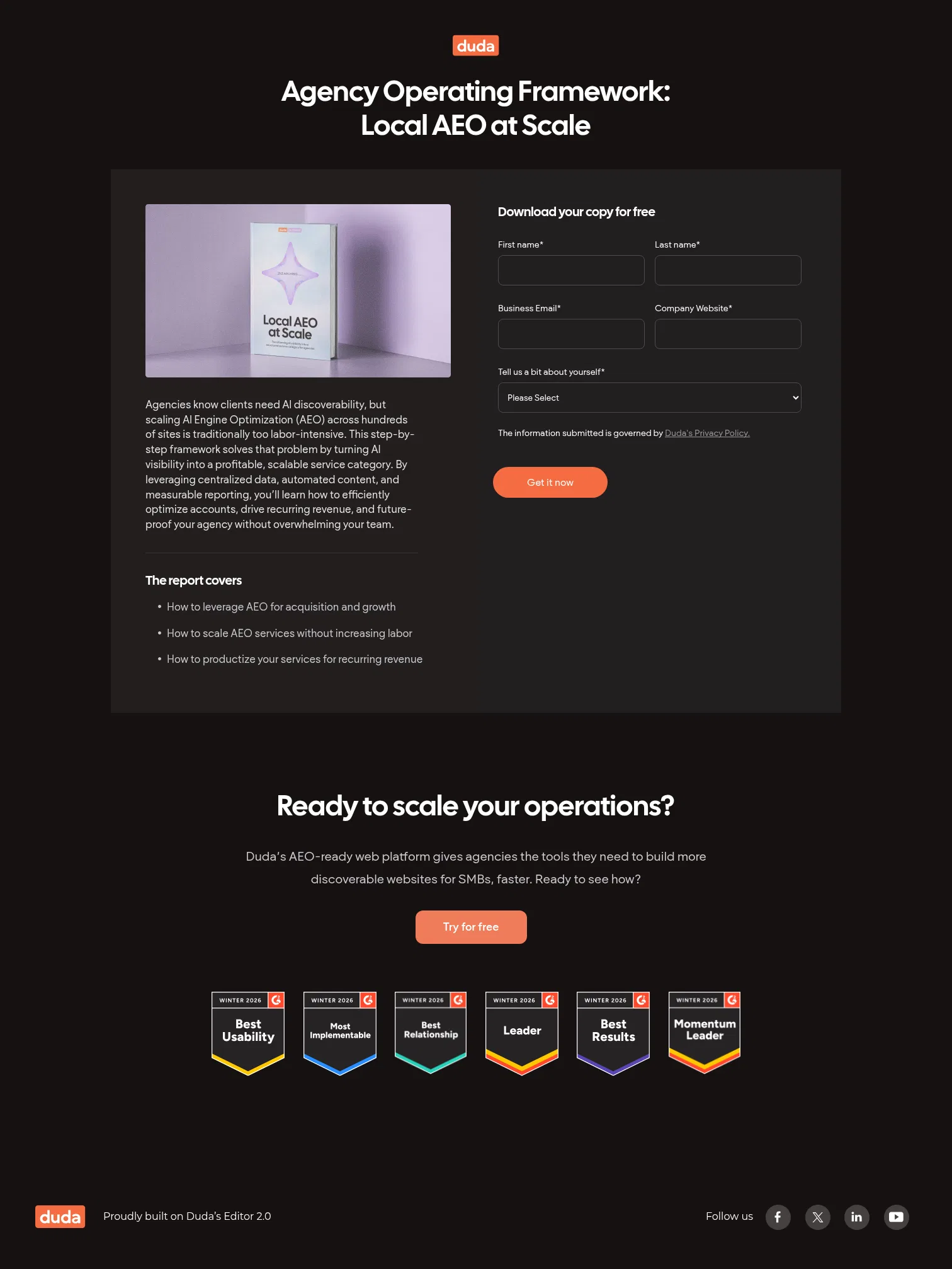 duda.co/knowledge/local-aeo-at-scale on desktop, full screenshot