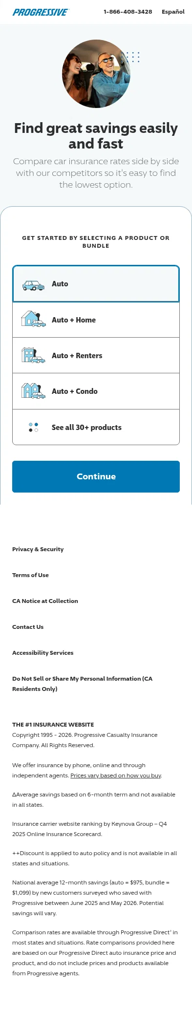 progressive.com/lp/auto-compare on mobile