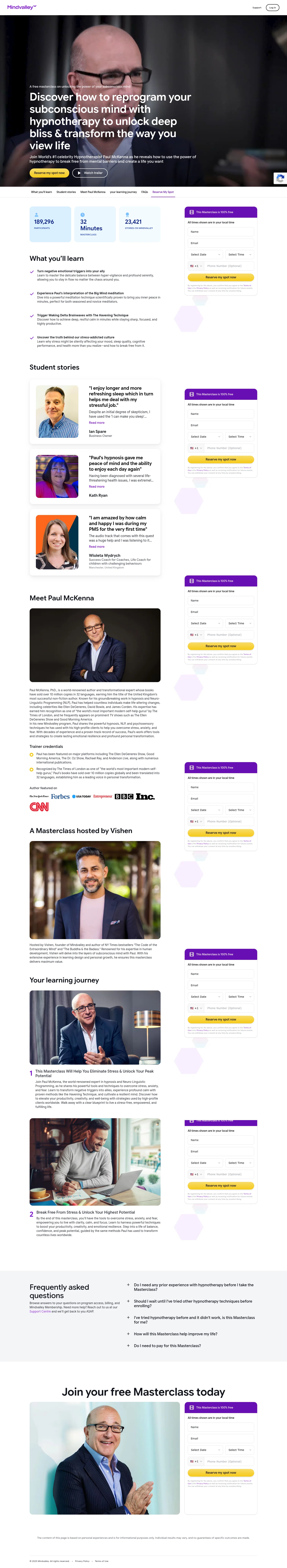 Mindvalley landing page