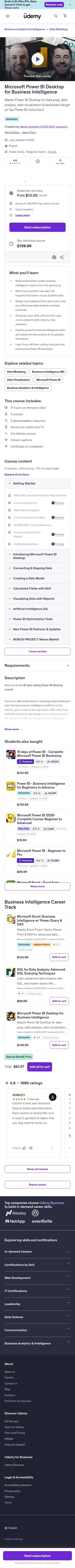 udemy.com/course/microsoft-power-bi-up-running-with-power-bi-desktop on mobile, full screenshot