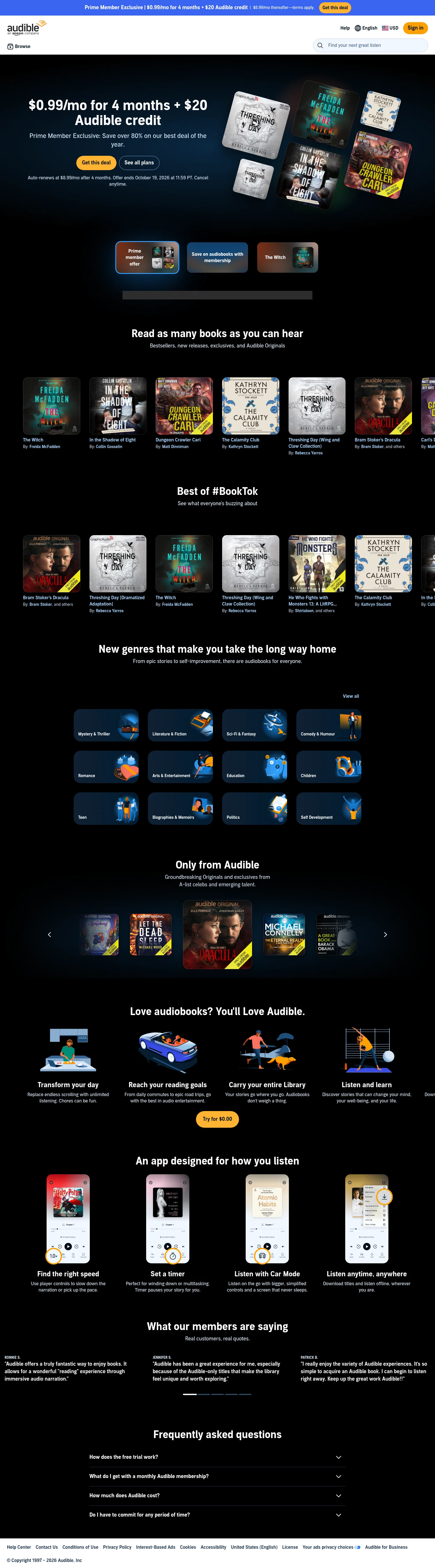 Audible landing page