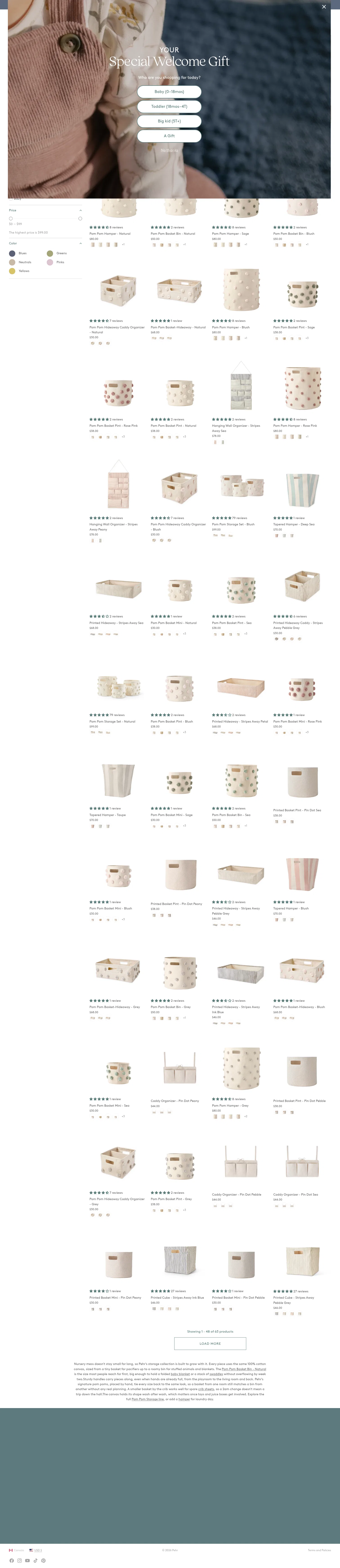pehr.com/collections/all-storage on desktop, full screenshot