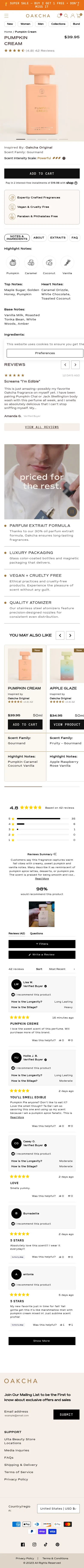 oakcha.com/products/pumpkin-cream on mobile, full screenshot