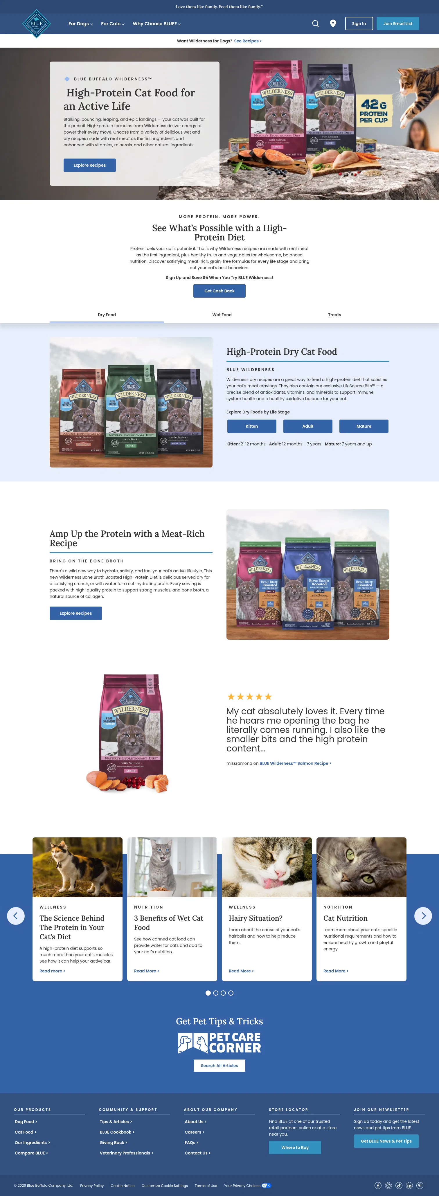 bluebuffalo.com/natural-cat-food/wilderness on desktop, full screenshot