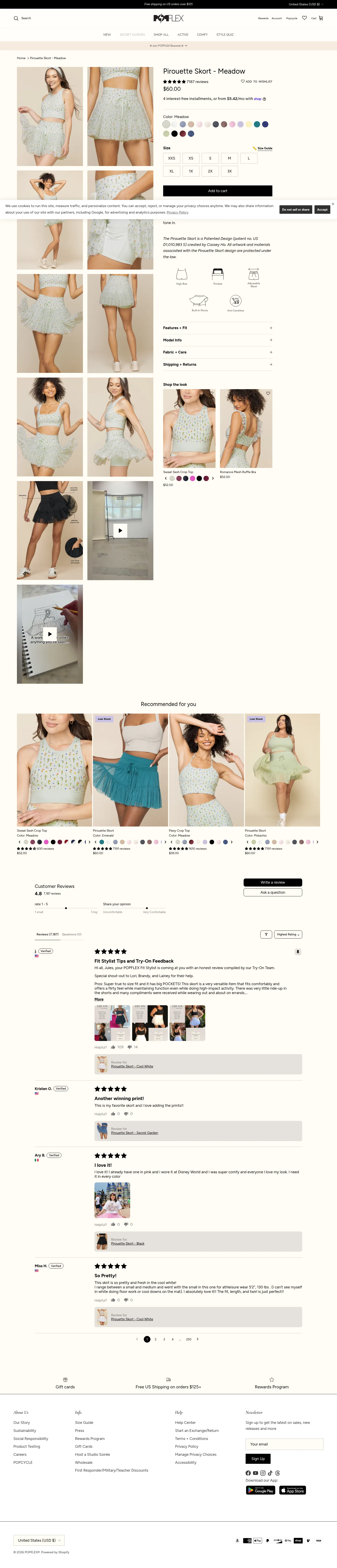popflexactive.com/products/pirouette-skort-meadow on desktop, full screenshot