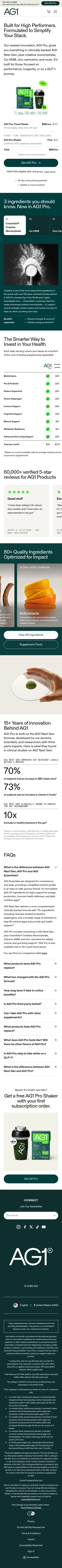 drinkag1.com/pro-performance on mobile, full screenshot