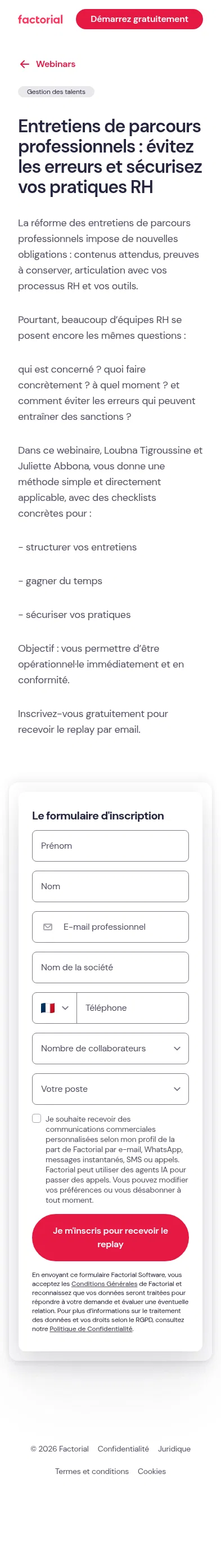 factorial.fr/webinars/entretiens-de-parcours-professionnels on mobile, full screenshot