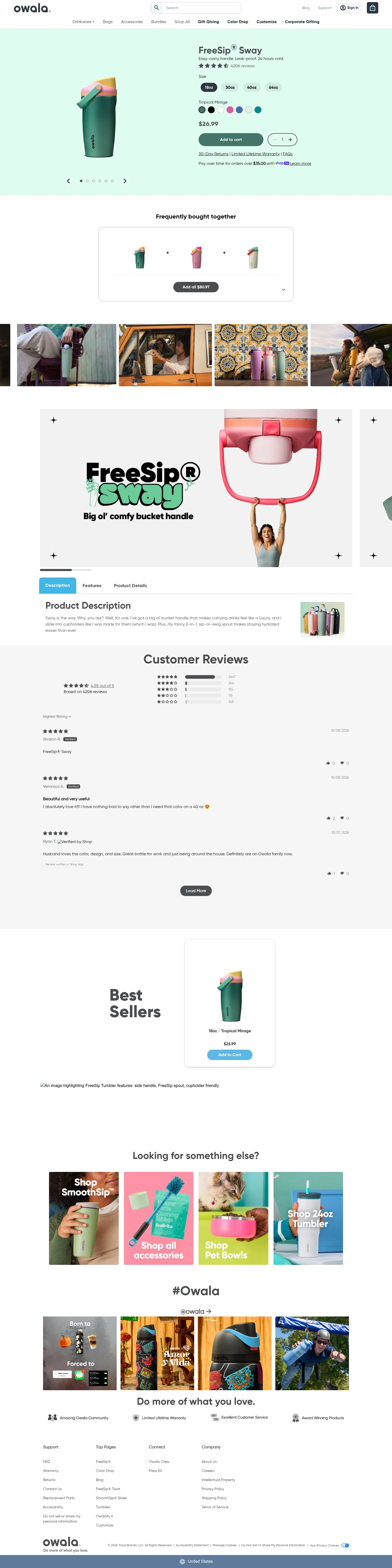 owalalife.com/products/freesip-sway on desktop, full screenshot