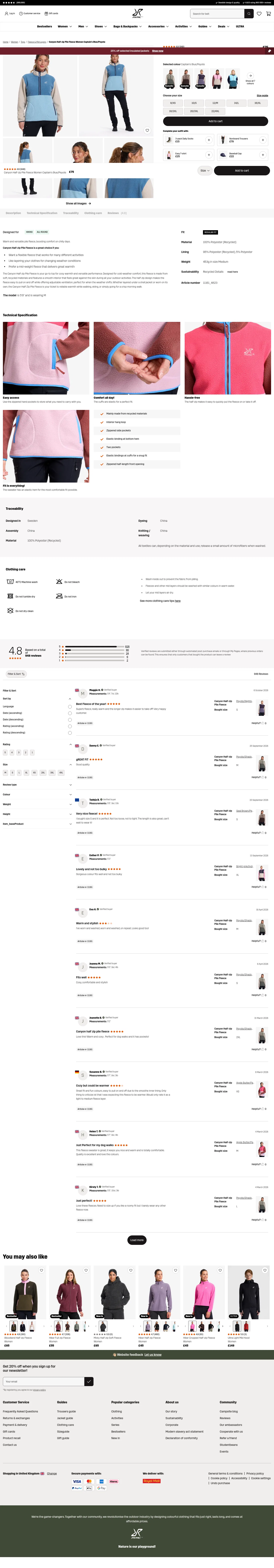 revolutionrace.co.uk/women/tops/fleece/canyon-half-zip-pile-fleece-women on desktop, full screenshot
