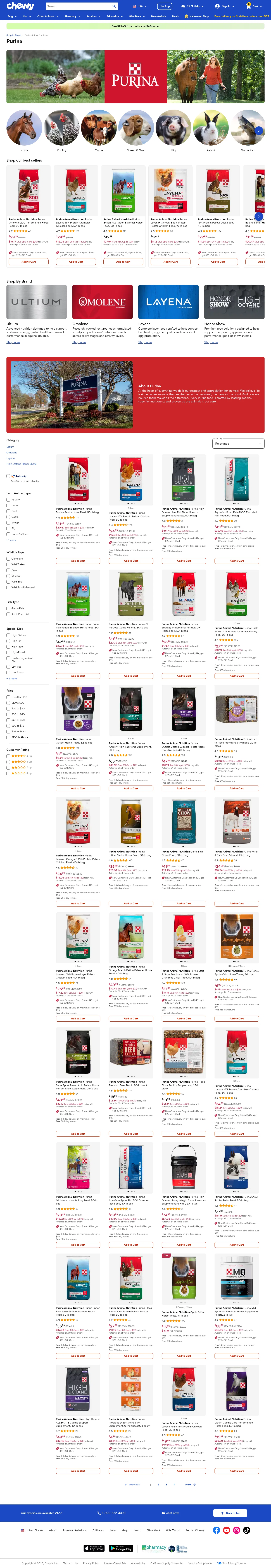 chewy.com/brands/purina-animal-nutrition-2068886 on desktop, full screenshot