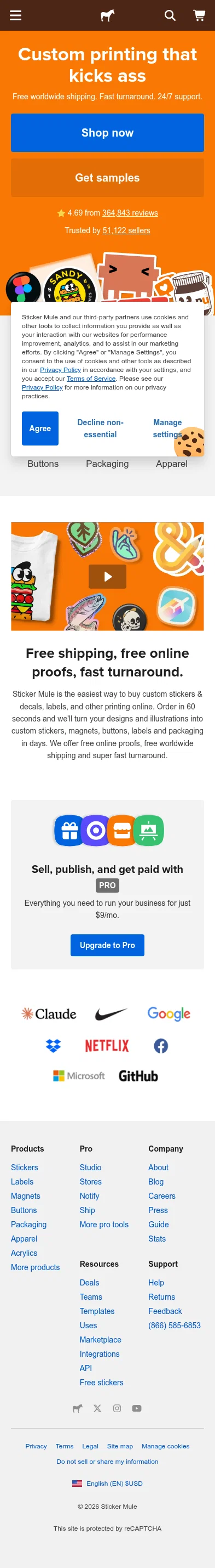stickermule.com on mobile