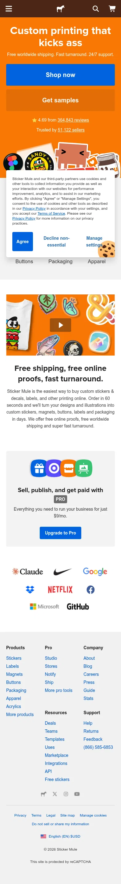 stickermule.com on mobile, full screenshot