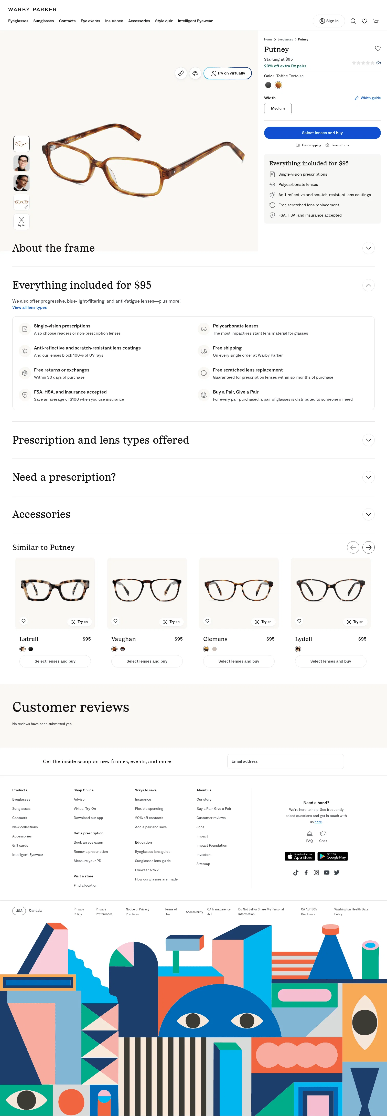 warbyparker.com/eyeglasses/putney/toffee-tortoise on desktop
