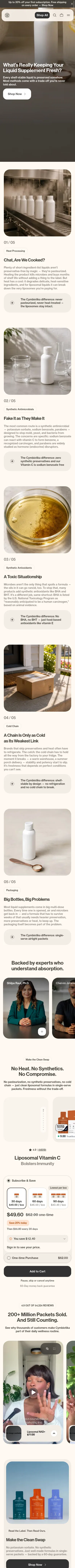 cymbiotika.com/pages/whats-really-keeping-your-liquid-supplement-fresh on mobile, full screenshot