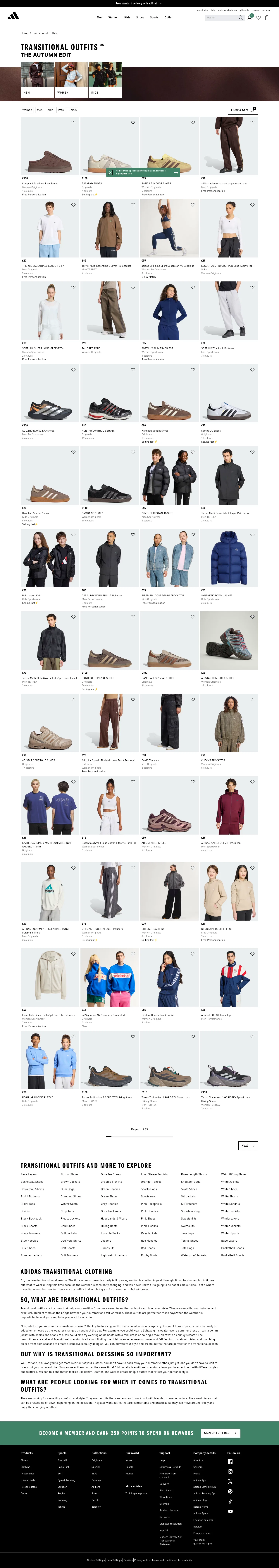 adidas.co.uk/transitional_outfits on desktop, full screenshot