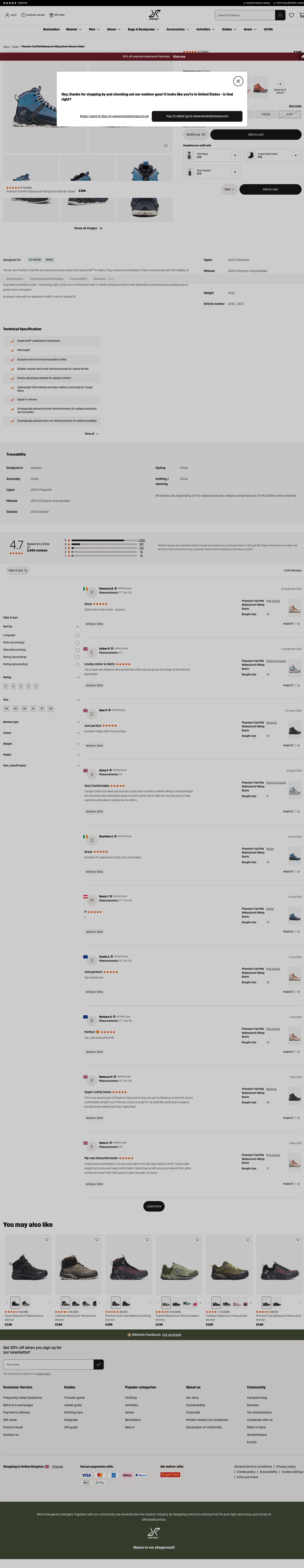 revolutionrace.co.uk/shoes/phantom-trail-mid-waterproof-hiking-boots-women on desktop, full screenshot