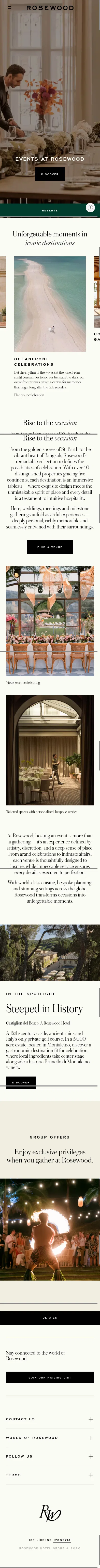 rosewoodhotels.com/en/events on mobile, full screenshot