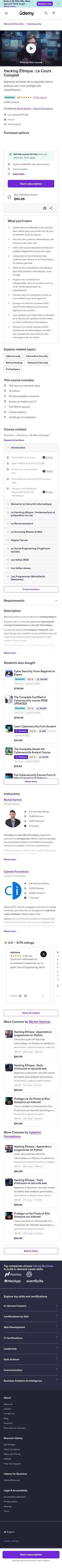 udemy.com/hacking-ethique-le-cours-complet on mobile, full screenshot