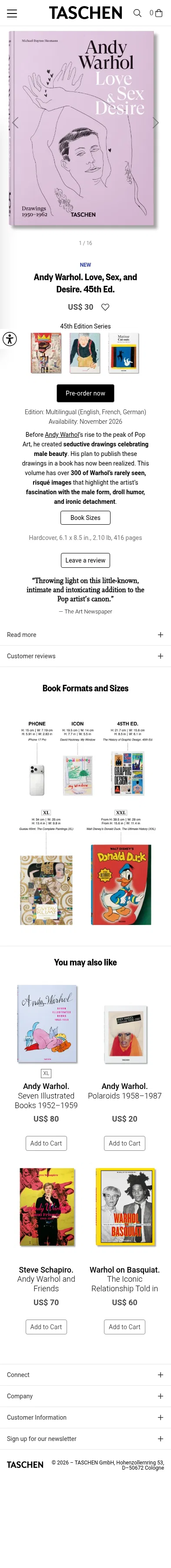 taschen.com/en/books/art/42358/andy-warhol-love-sex-and-desire-45th-ed on mobile, full screenshot