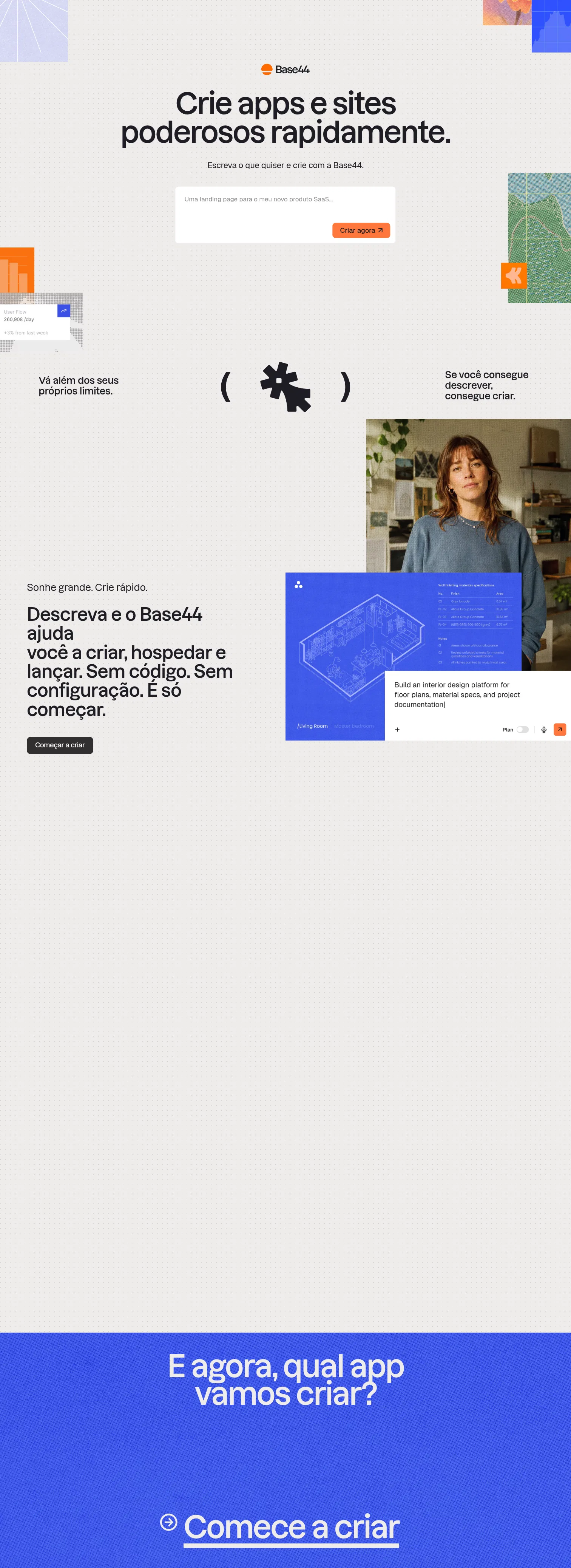 base44.com/lp-pt/website on desktop, full screenshot
