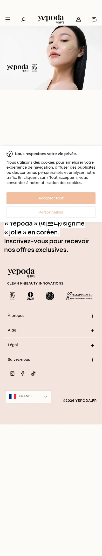yepoda.fr/pages/yepoda-routine-finder on mobile, full screenshot