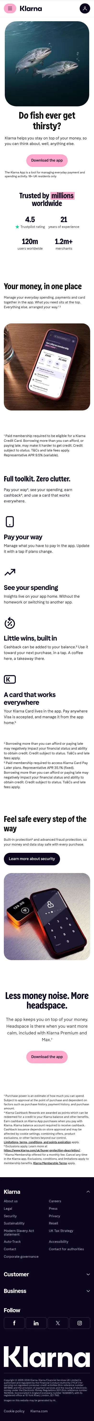 klarna.com/uk/campaign-app on mobile, full screenshot