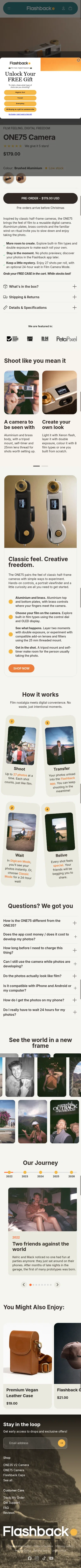 joinflashback.co/products/flashback-one75-camera on mobile, full screenshot