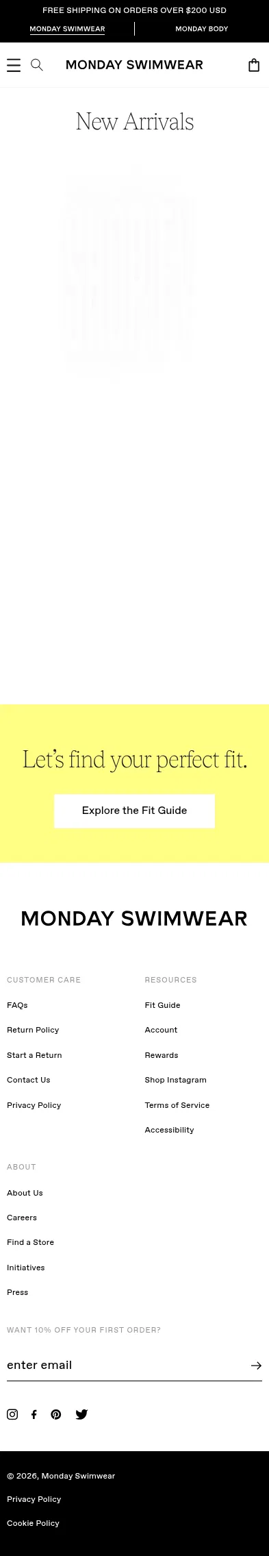 mondayswimwear.com/collections/new-arrivals on mobile, full screenshot