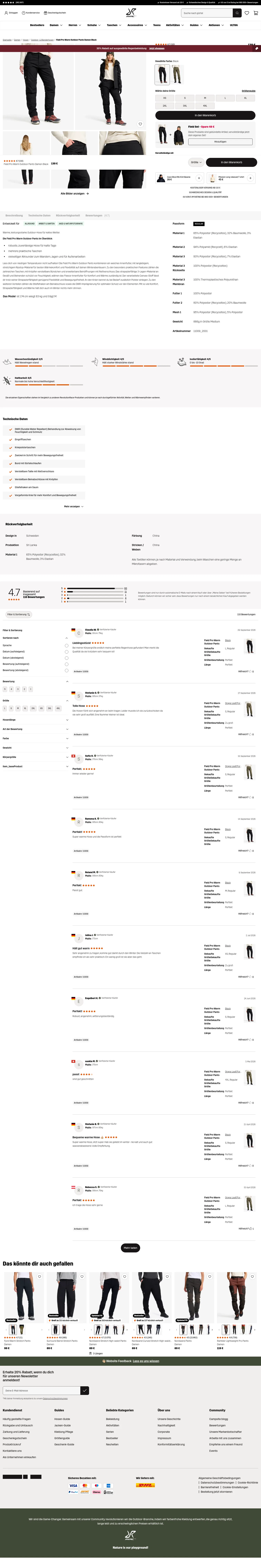 revolutionrace.de/damen/hosen/outdoor-wanderhosen/field-pro-warm-outdoor-pants-women on desktop, full screenshot