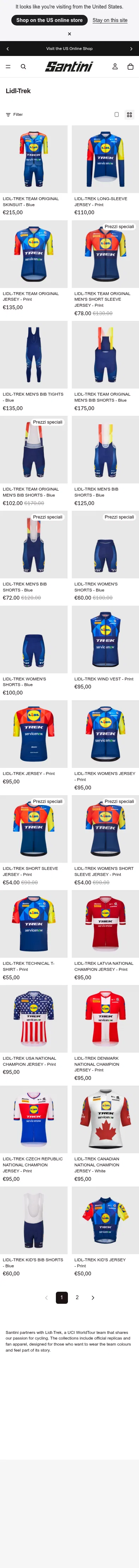 santinicycling.com/en/collections/lidl-trek on mobile, full screenshot