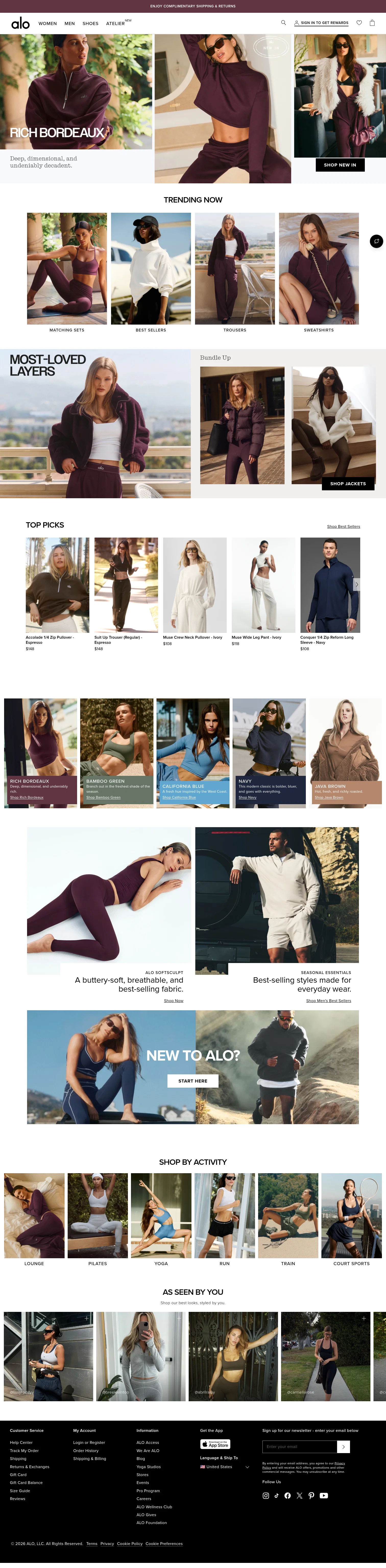 ALO Yoga landing page