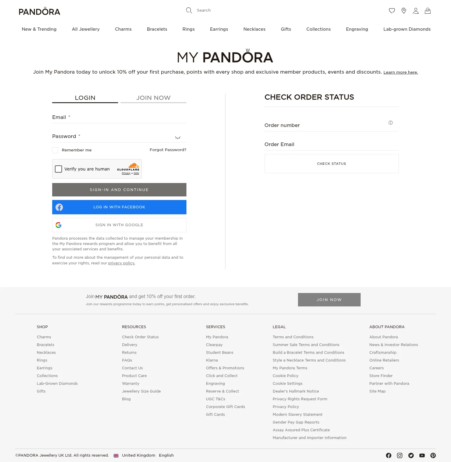 Pandora landing page
