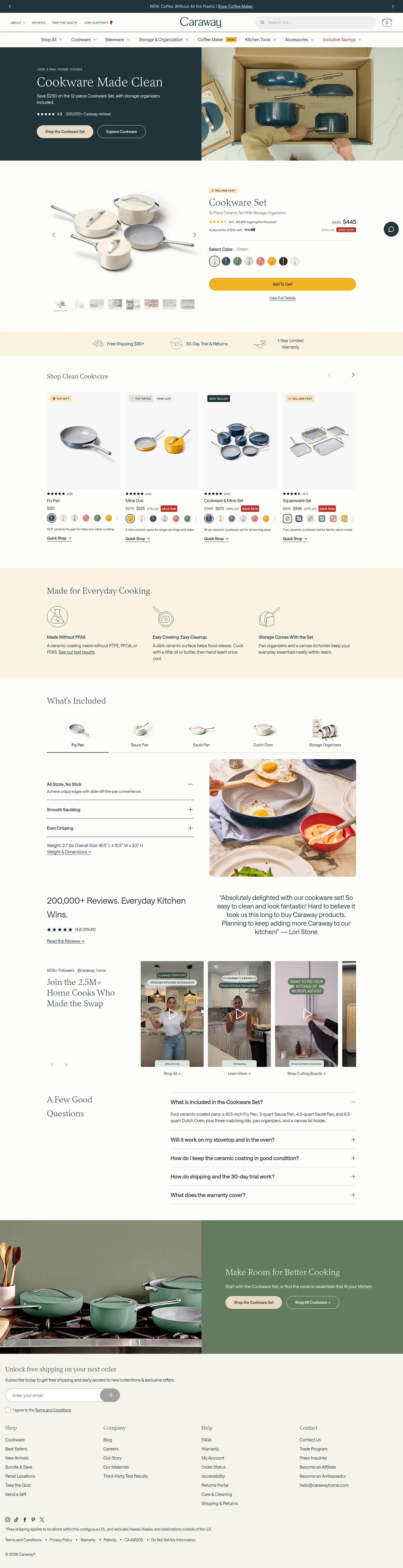 carawayhome.com/pages/elevated-cookware on desktop, full screenshot