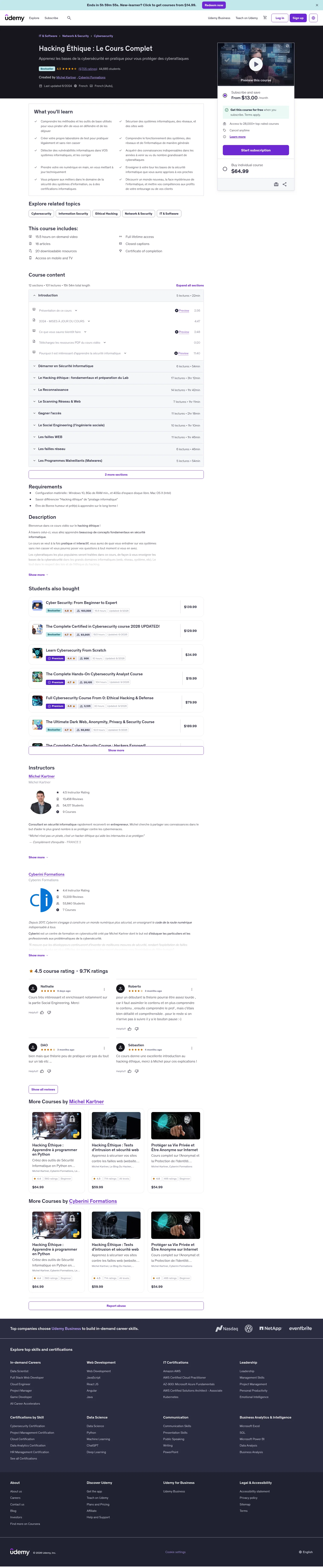 udemy.com/hacking-ethique-le-cours-complet on desktop