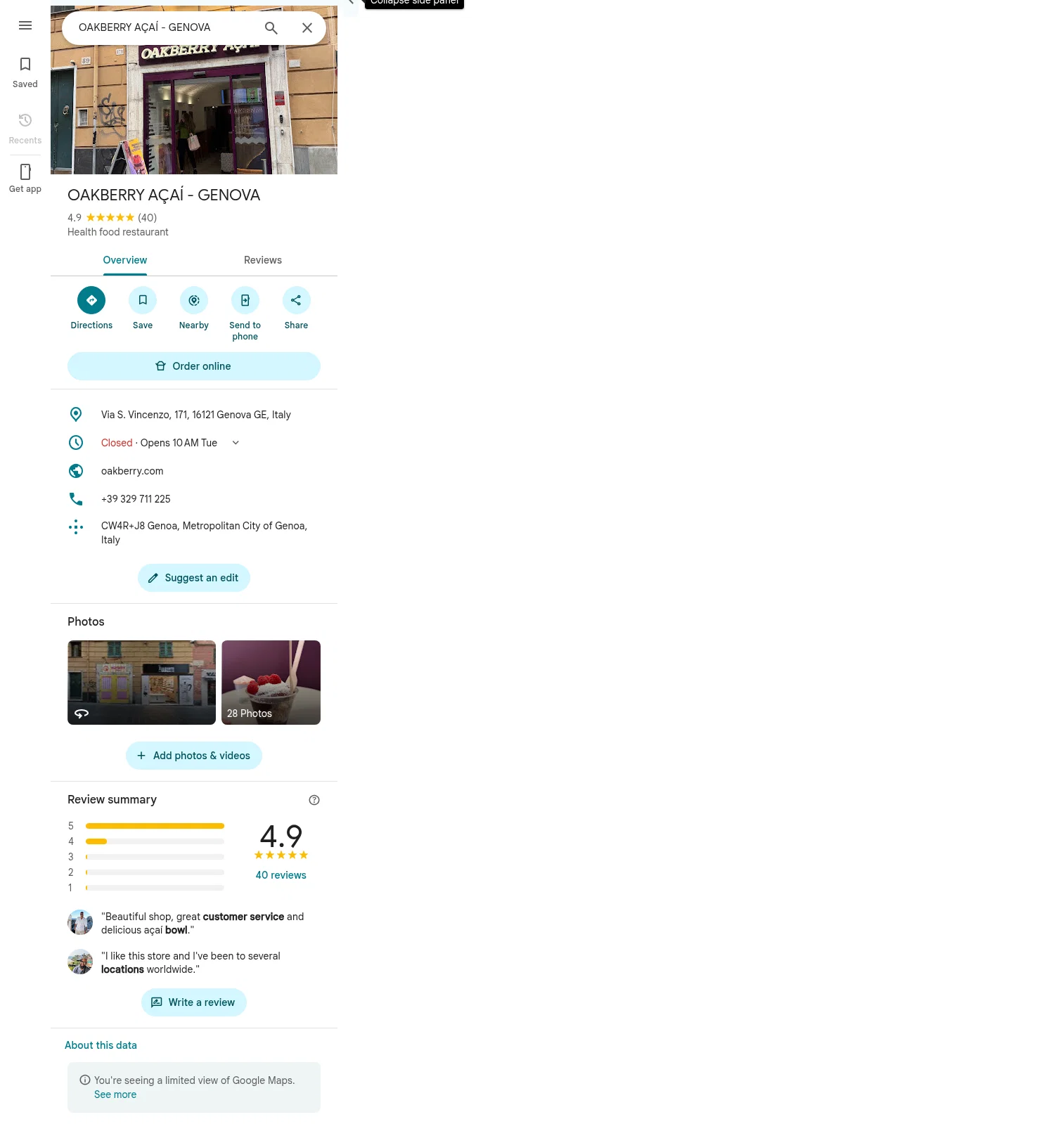Oakberry landing page