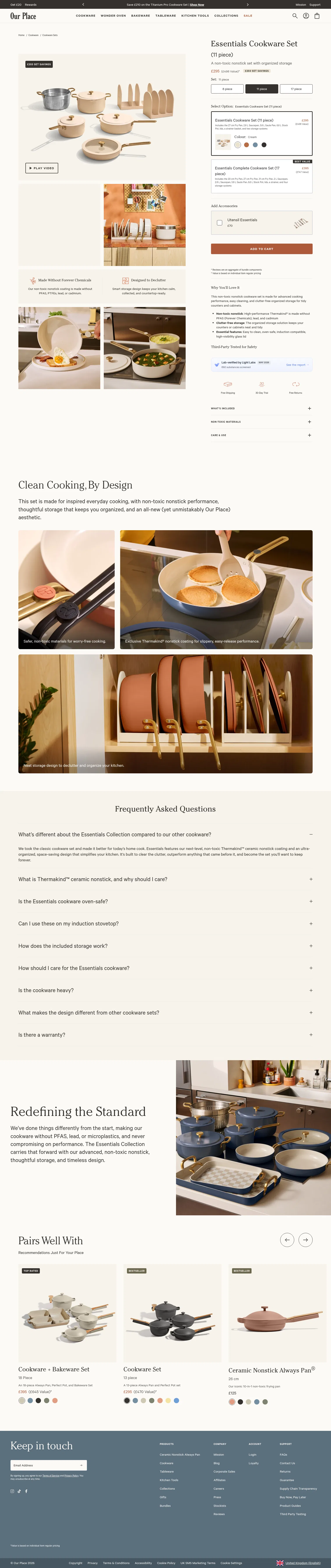 fromourplace.co.uk/products/essentials-cookware-set-11-pc on desktop, full screenshot