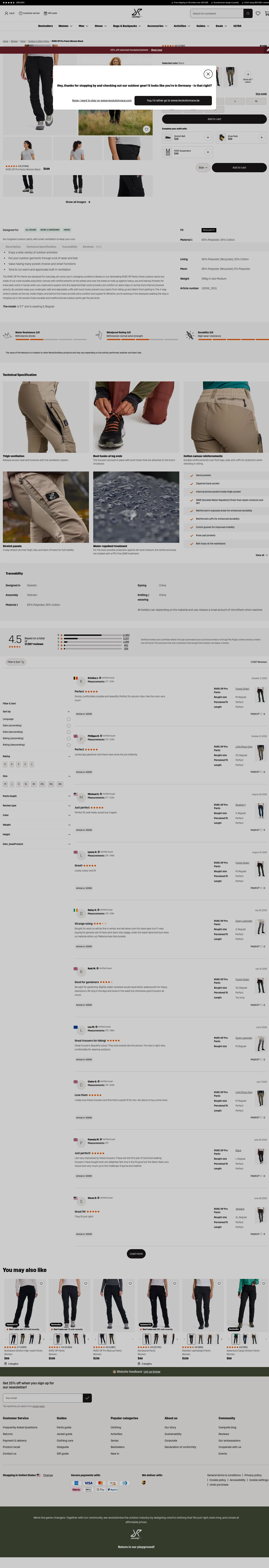 revolutionrace.com/women/pants/outdoor-hiking-pants/rvrc-gp-pro-pants-women on desktop, full screenshot