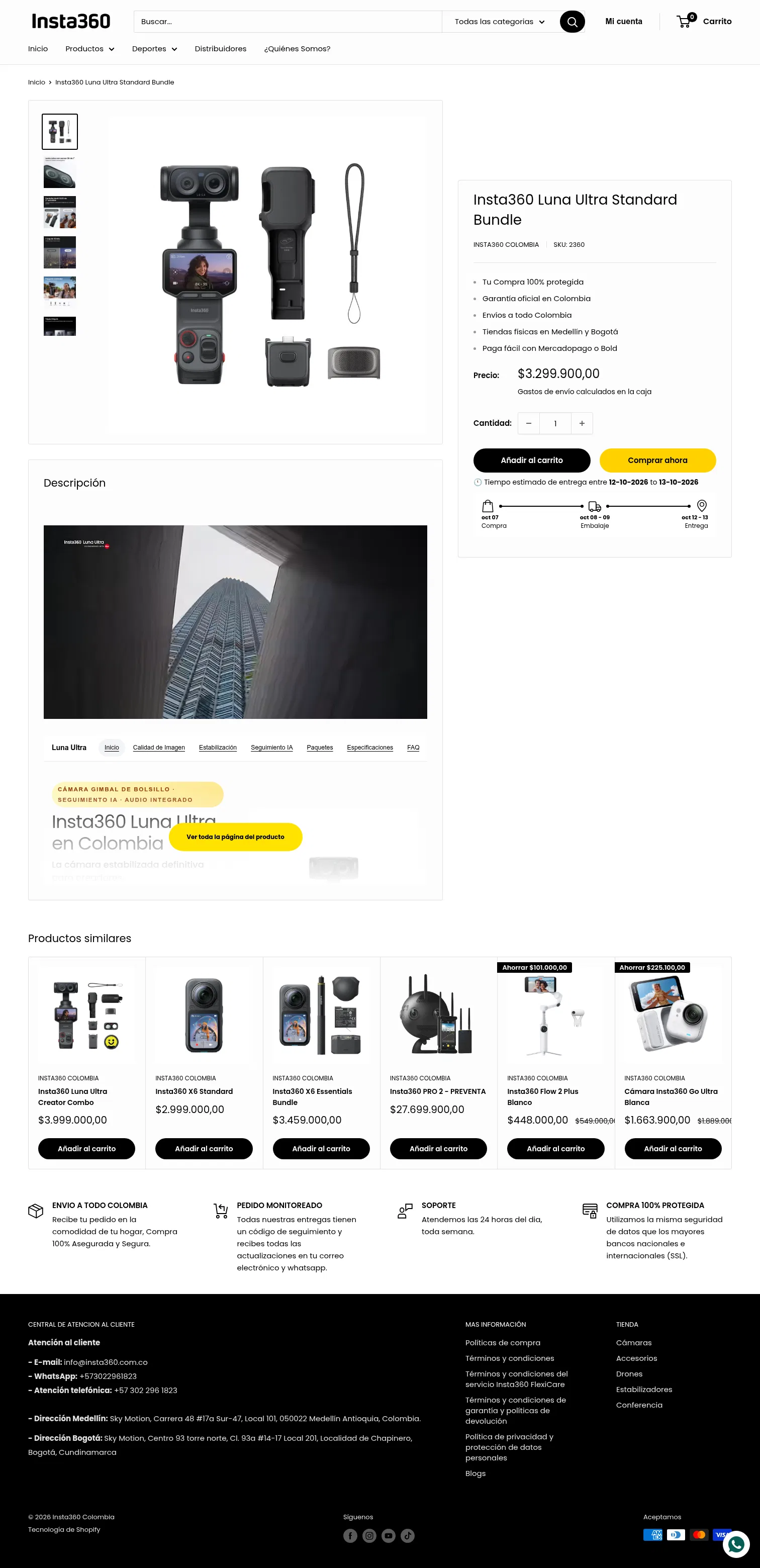 insta360.com.co/products/insta360-luna-ultra on desktop, full screenshot