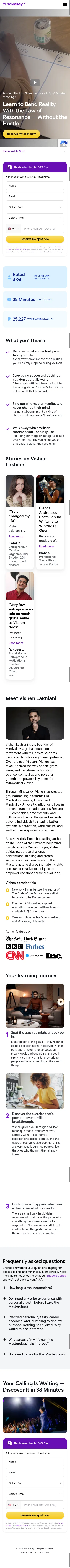 mindvalley.com/be-extraordinary/masterclass on mobile, full screenshot