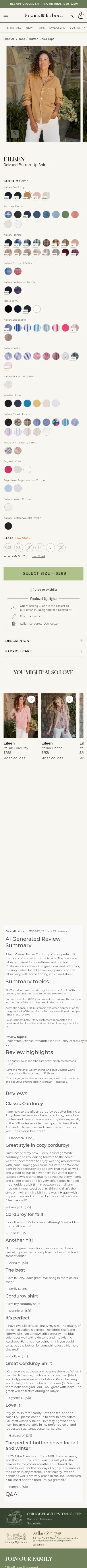 frankandeileen.com/products/eileen-camel-italian-corduroy on mobile, full screenshot