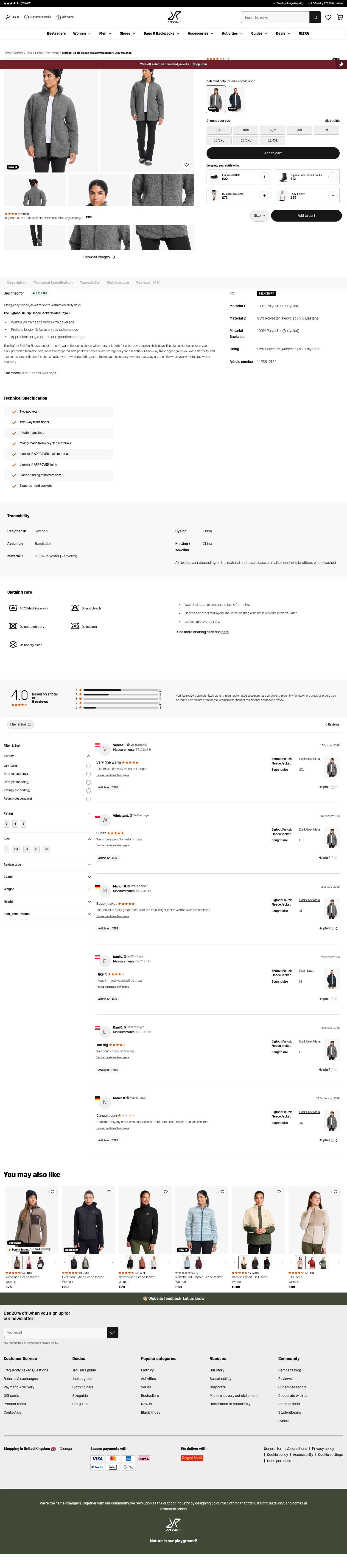 revolutionrace.co.uk/women/tops/fleece/bigfoot-full-zip-fleece-jacket-women on desktop, full screenshot