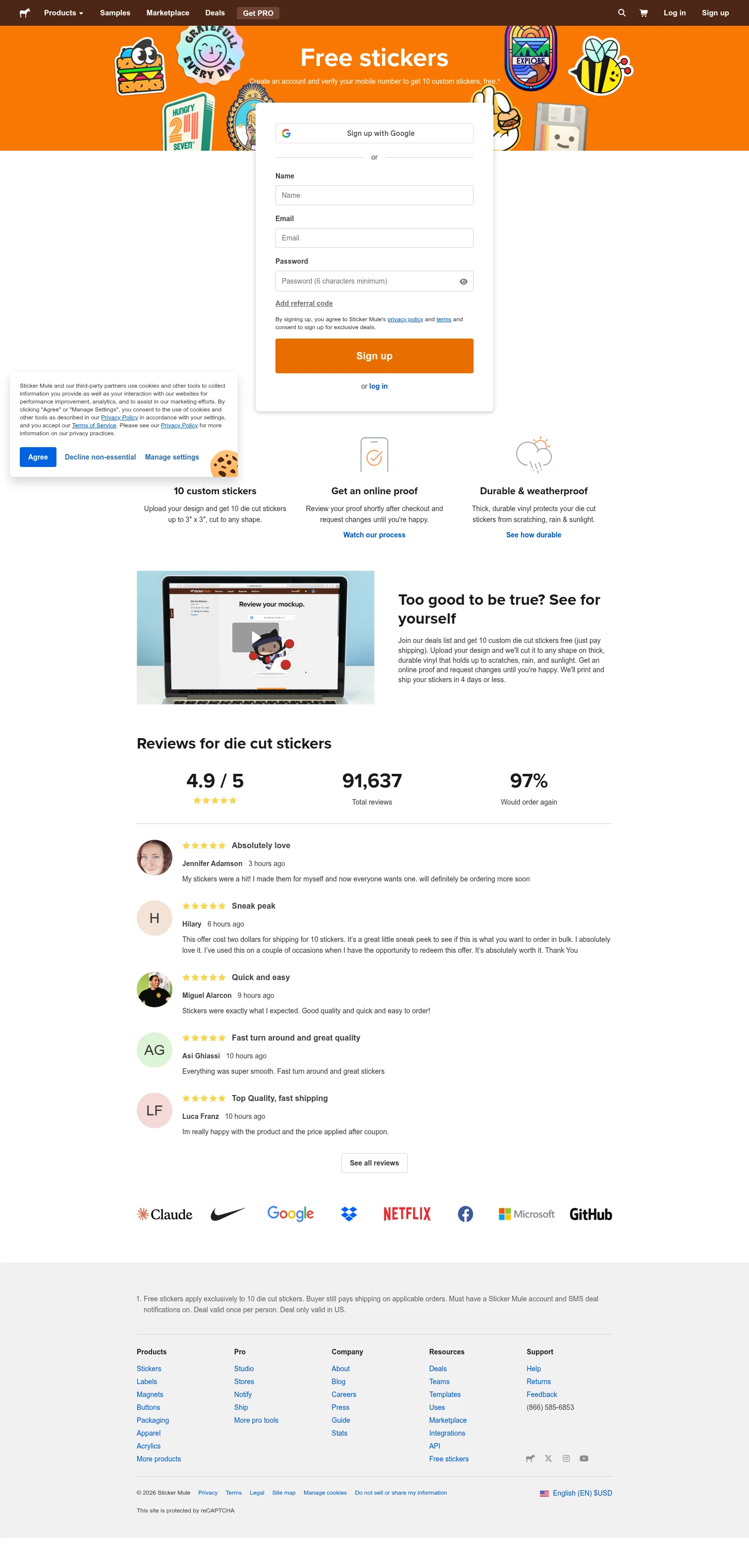 Sticker Mule landing page