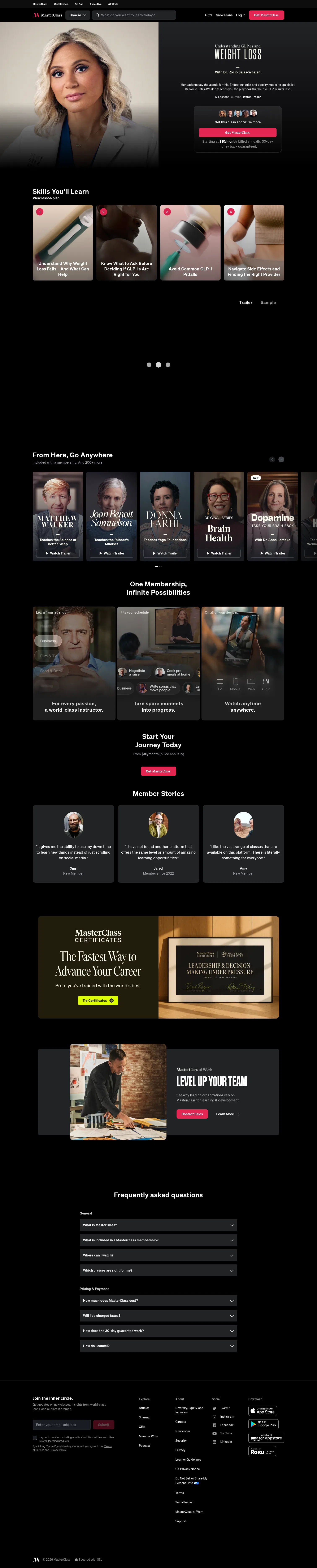 masterclass.com/classes/understanding-glp-1s-and-weight-loss on desktop, full screenshot