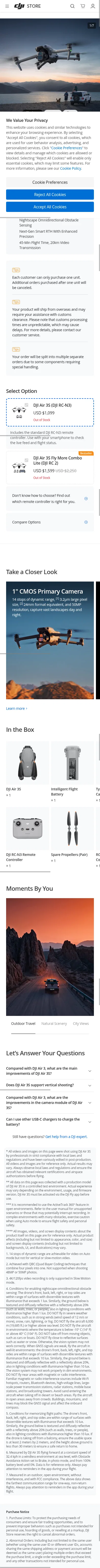 store.dji.com/product/dji-air-3s on mobile, full screenshot