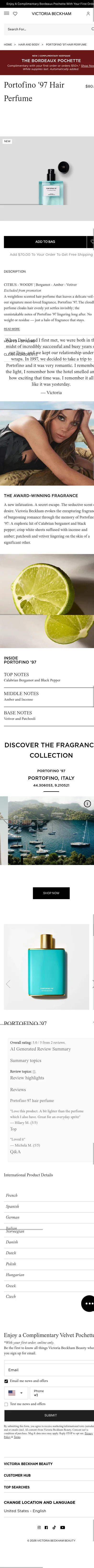 victoriabeckhambeauty.com/products/portofino-97-hair-perfume on mobile