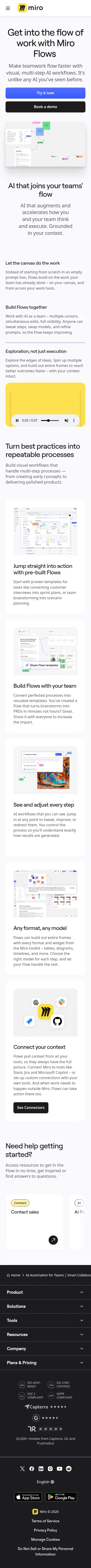 miro.com/ai/flows on mobile, full screenshot