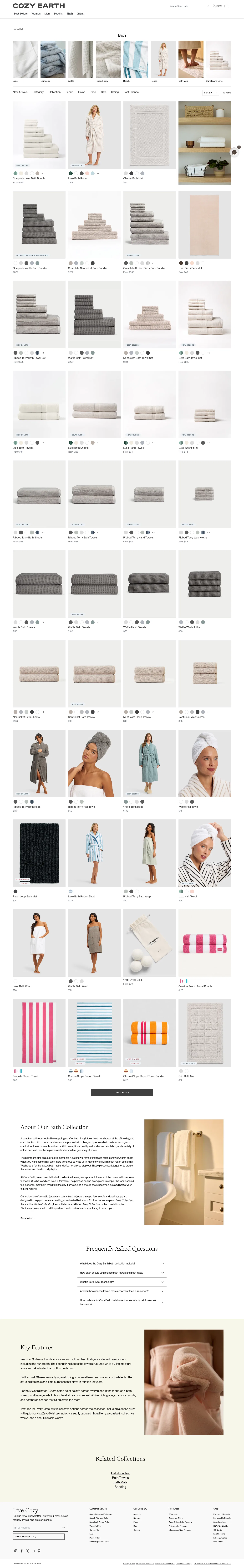 cozyearth.com/collections/bath on desktop, full screenshot