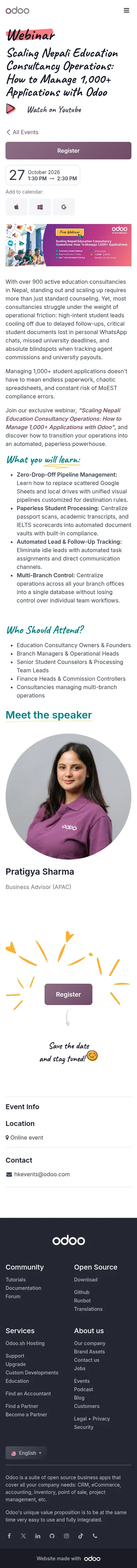 odoo.com/event/scaling-education-consultancy-operations-webinar-np-12418/register on mobile, full screenshot