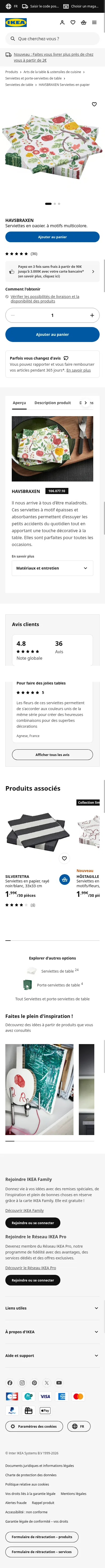 ikea.com/fr/fr/p/havsbraxen-serviettes-en-papier-a-motifs-multicolore-10607710 on mobile, full screenshot