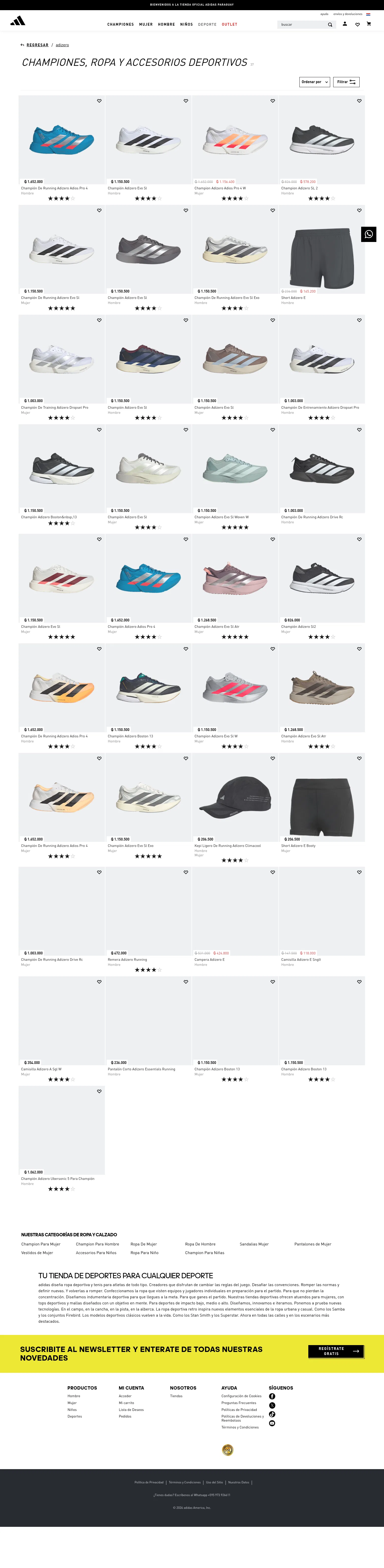 adidas.com.py/adizero on desktop, full screenshot
